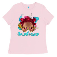 Bubblegum Pink Afro Bantu Knots Red Hairdresser With Leopard Glasses Bbs Ladies Tee - BundleAndBundleShop