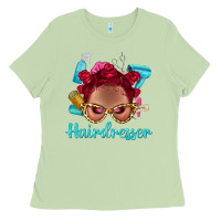 Matcha Afro Bantu Knots Red Hairdresser With Leopard Glasses Bbs Ladies Tee - BundleAndBundleShop