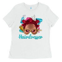 Afro Bantu Knots Red Hairdresser With Leopard Glasses Bbs Ladies Tee | Teevron