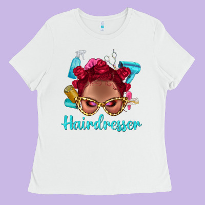 Afro Bantu Knots Red Hairdresser With Leopard Glasses Bbs Ladies Tee Designed By Bundleandbundleshop