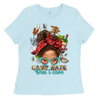 Baby Blue Camp Hair Dont Care Messy Bun Bbs Ladies Tee - BundleAndBundleShop
