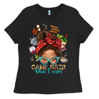Black Camp Hair Dont Care Messy Bun Bbs Ladies Tee - BundleAndBundleShop