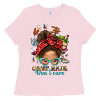 Bubblegum Pink Camp Hair Dont Care Messy Bun Bbs Ladies Tee - BundleAndBundleShop