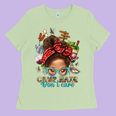 Camp Hair Dont Care Messy Bun Bbs Ladies Tee Designed By Bundleandbundleshop