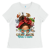 White Camp Hair Dont Care Messy Bun Bbs Ladies Tee - BundleAndBundleShop