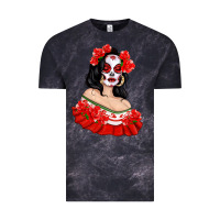 Cloud Black Mexicana Skull Girl with Roses Vintage Tee - texasbilliewilder