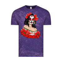 Cloud Purple Mexicana Skull Girl with Roses Vintage Tee - texasbilliewilder