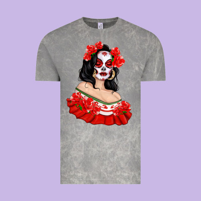 Mexicana Skull Girl With Roses Vintage Tee Designed By Texasbilliewilder