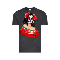 Vintage Black Mexicana Skull Girl with Roses Vintage Tee - texasbilliewilder
