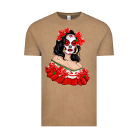 Vintage Coffee Mexicana Skull Girl with Roses Vintage Tee - texasbilliewilder