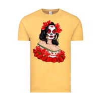 Vintage Mustard Mexicana Skull Girl with Roses Vintage Tee - texasbilliewilder