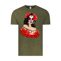 Vintage Olive Mexicana Skull Girl with Roses Vintage Tee - texasbilliewilder