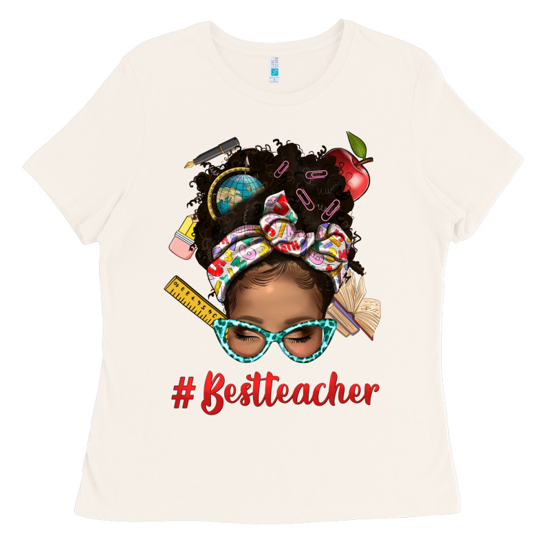 Afro Messy Bun Best Teacher With Leopard Glasses Bbs Ladies Tee by BundleAndBundleShop | Teevron