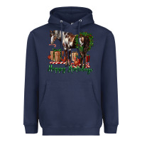 Navy happy holidays mustang horse Heavyweight Hoodie - LillyAllenDesigns