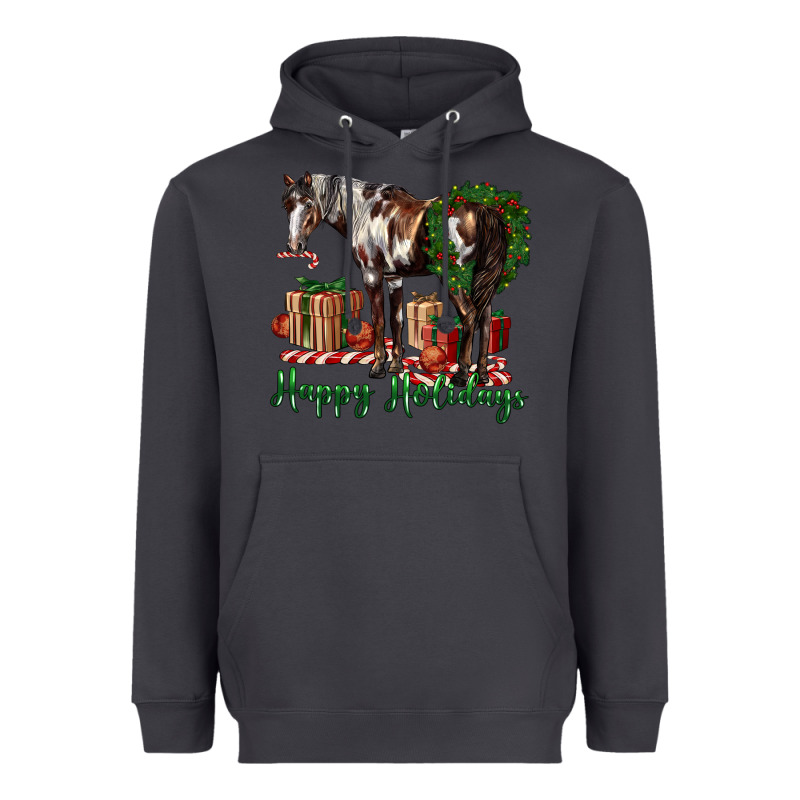 Happy Holidays Mustang Horse Heavyweight Hoodie by LillyAllenDesigns | Teevron