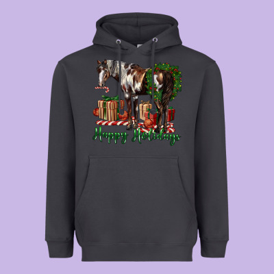 Happy Holidays Mustang Horse Heavyweight Hoodie Designed By Lillyallendesigns