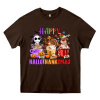 Chocolate Brown happy hallothanksmas Heavy Core Tee - MaliasSmallBusiness