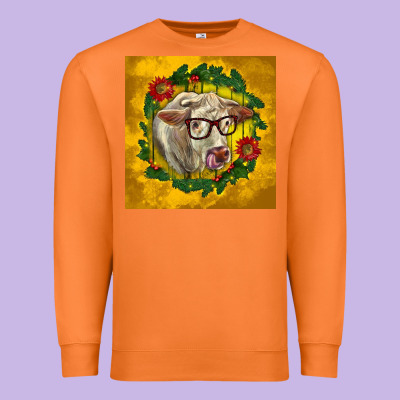 Christmas Charolais Cow Face Premium Sweatshirt Designed By Lillyallendesigns