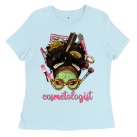 Baby Blue Afro Messy Bun Cosmetologist Ladies Tee - BundleAndBundleShop