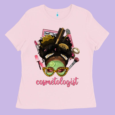 Afro Messy Bun Cosmetologist Ladies Tee Designed By Bundleandbundleshop