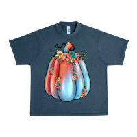 Midnight Navy flowers pumpkin Urban Heavy Tee - JahusDesignShop