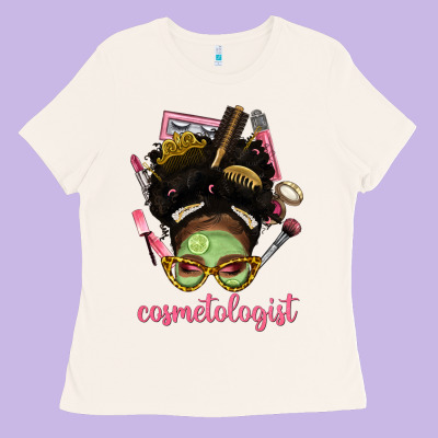 Afro Messy Bun Cosmetologist Ladies Tee Designed By Bundleandbundleshop