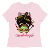 Bubblegum Pink Afro Messy Bun Cosmetologist Ladies Tee - BundleAndBundleShop