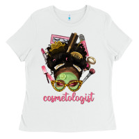 White Afro Messy Bun Cosmetologist Ladies Tee - BundleAndBundleShop