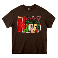 Chocolate Brown merry christmas nurse Heavy Core Tee - MaliasSmallBusiness