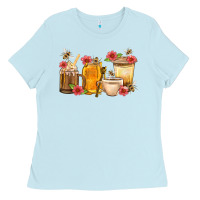 Baby Blue Honey And Bee With Flower Coffee Cup Ladies Tee - BundleAndBundleShop