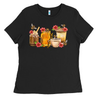 Black Honey And Bee With Flower Coffee Cup Ladies Tee - BundleAndBundleShop