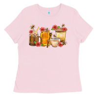 Bubblegum Pink Honey And Bee With Flower Coffee Cup Ladies Tee - BundleAndBundleShop