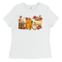 White Honey And Bee With Flower Coffee Cup Ladies Tee - BundleAndBundleShop