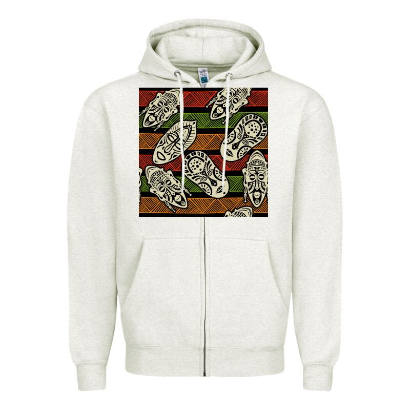 African Mask Seamless Pattern Zipper Hoodie by BundleAndBundleShop | Teevron