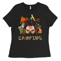 Black Camping Braid Hair Woman With Fire Bbs Ladies Tee - BundleAndBundleShop