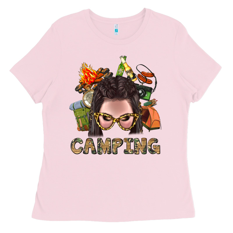 Camping Braid Hair Woman With Fire Bbs Ladies Tee by BundleAndBundleShop | Teevron