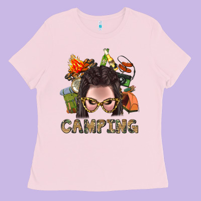 Camping Braid Hair Woman With Fire Bbs Ladies Tee Designed By Bundleandbundleshop