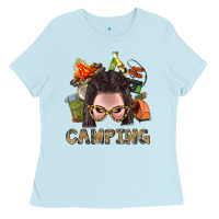Baby Blue Camping Braid Hair Woman With Fire Bbs Ladies Tee - BundleAndBundleShop