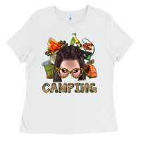 Camping Braid Hair Woman With Fire Bbs Ladies Tee | Teevron