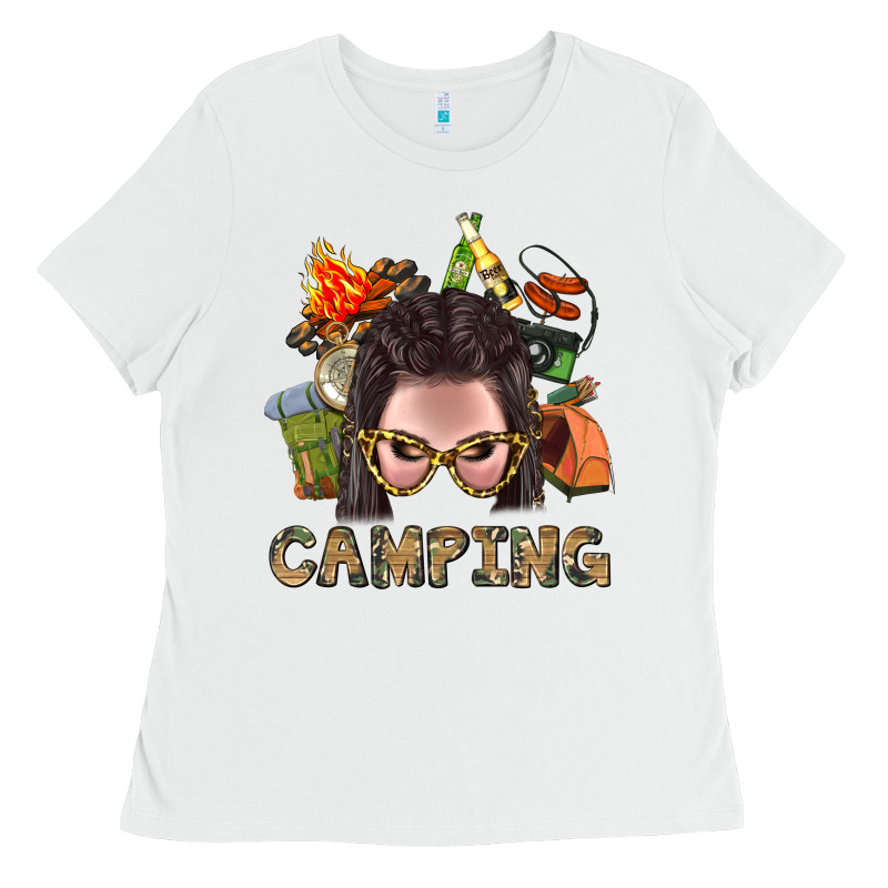 Camping Braid Hair Woman With Fire Bbs Ladies Tee by BundleAndBundleShop | Teevron