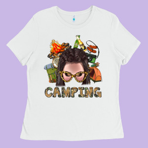 Camping Braid Hair Woman With Fire Bbs Ladies Tee Designed By Bundleandbundleshop