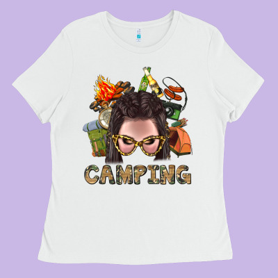 Camping Braid Hair Woman With Fire Bbs Ladies Tee Designed By Bundleandbundleshop