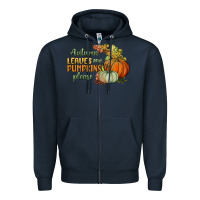 Navy autumn leaves and pumpkins please Zipper Hoodie - BundleAndBundleShop