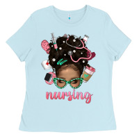 Baby Blue Afro Messy Bun Nursing Bbs Ladies Tee - BundleAndBundleShop