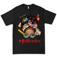 Black Afro Messy Bun Best Teacher With Leopard Glasses Bbs Premium Tee - BundleAndBundleShop