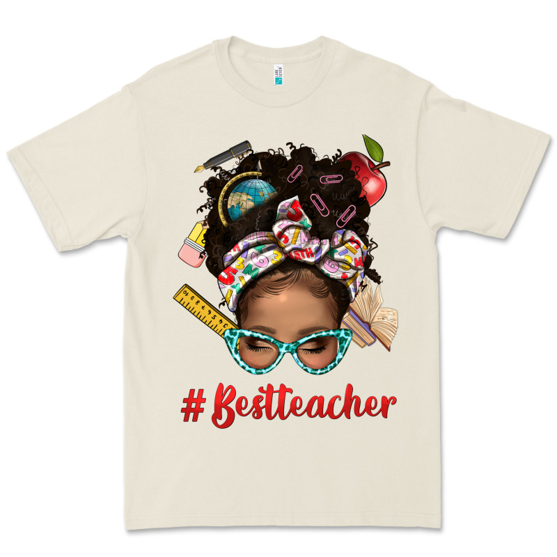 Afro Messy Bun Best Teacher With Leopard Glasses Bbs Premium Tee by BundleAndBundleShop | Teevron