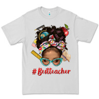Dove Grey Afro Messy Bun Best Teacher With Leopard Glasses Bbs Premium Tee - BundleAndBundleShop