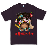 Plum Afro Messy Bun Best Teacher With Leopard Glasses Bbs Premium Tee - BundleAndBundleShop