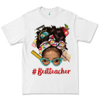 White Afro Messy Bun Best Teacher With Leopard Glasses Bbs Premium Tee - BundleAndBundleShop