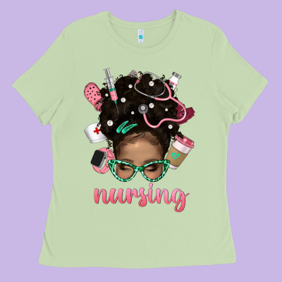 Afro Messy Bun Nursing Bbs Ladies Tee Designed By Bundleandbundleshop